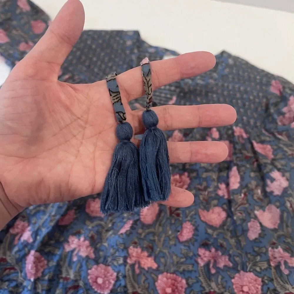 Rachel Zoe Women's Cotton Split Neck Peasant Blouse Floral Medium Boho Cottage - Picture 8 of 10